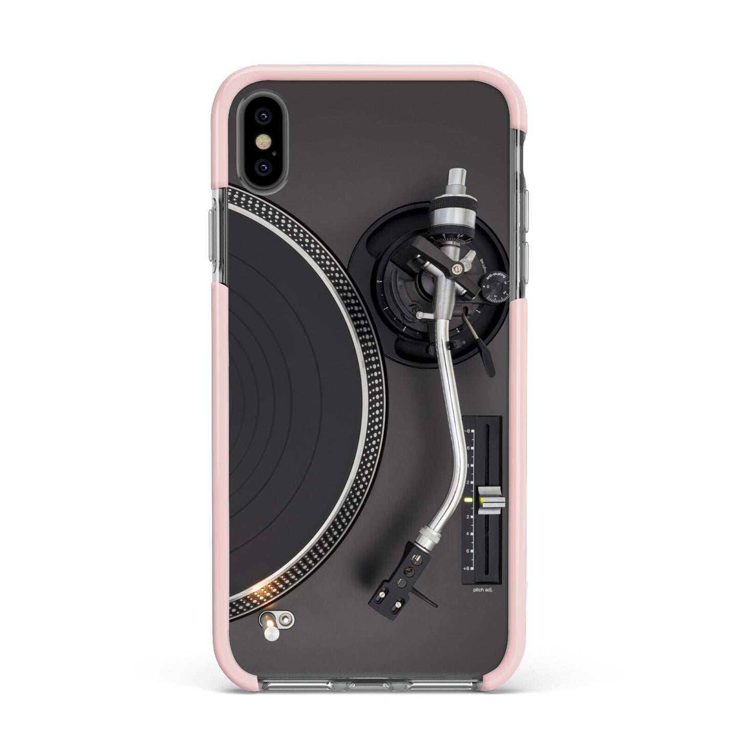 Vinyl Record Player Apple iPhone Xs Max Impact Case Pink Edge on Black Phone