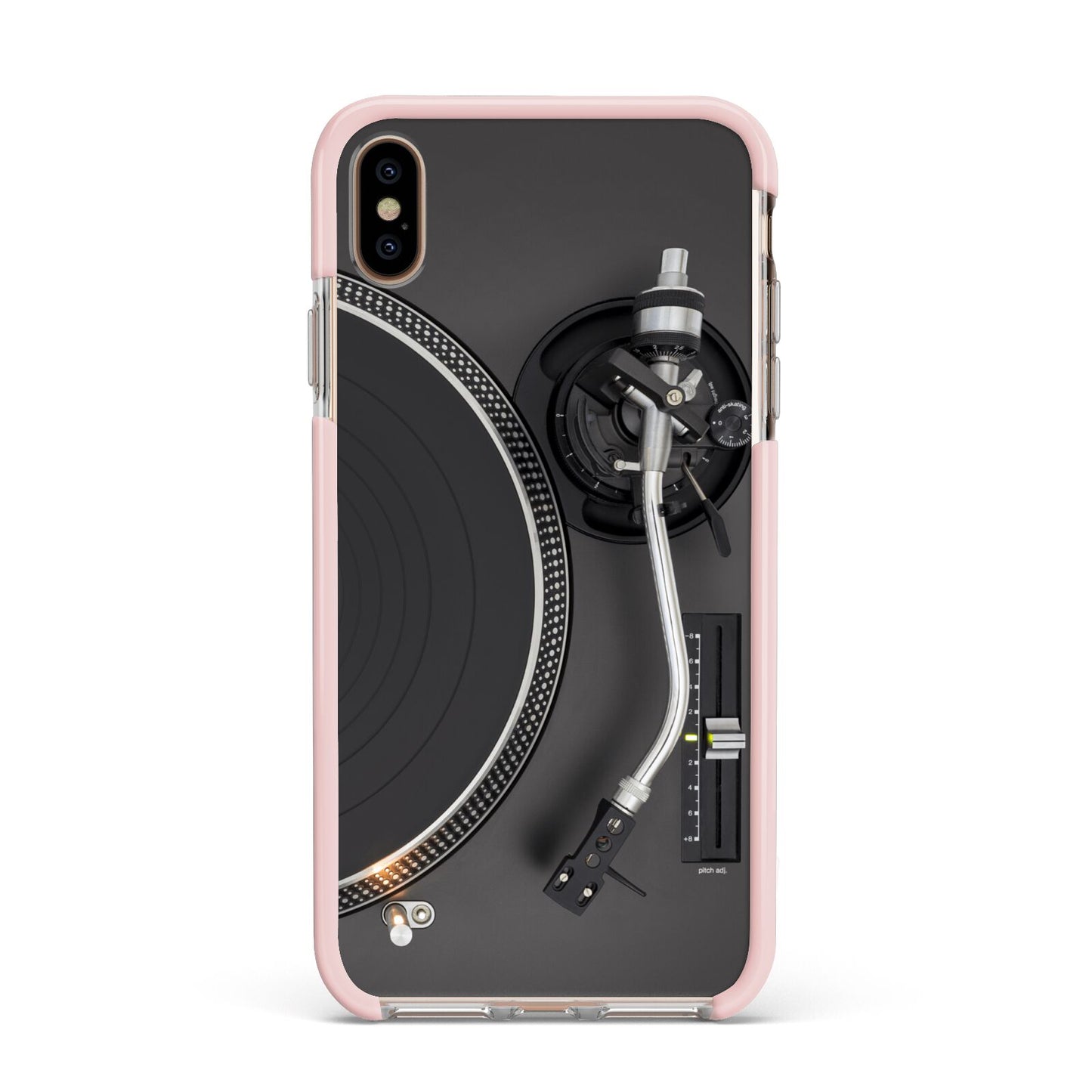 Vinyl Record Player Apple iPhone Xs Max Impact Case Pink Edge on Gold Phone