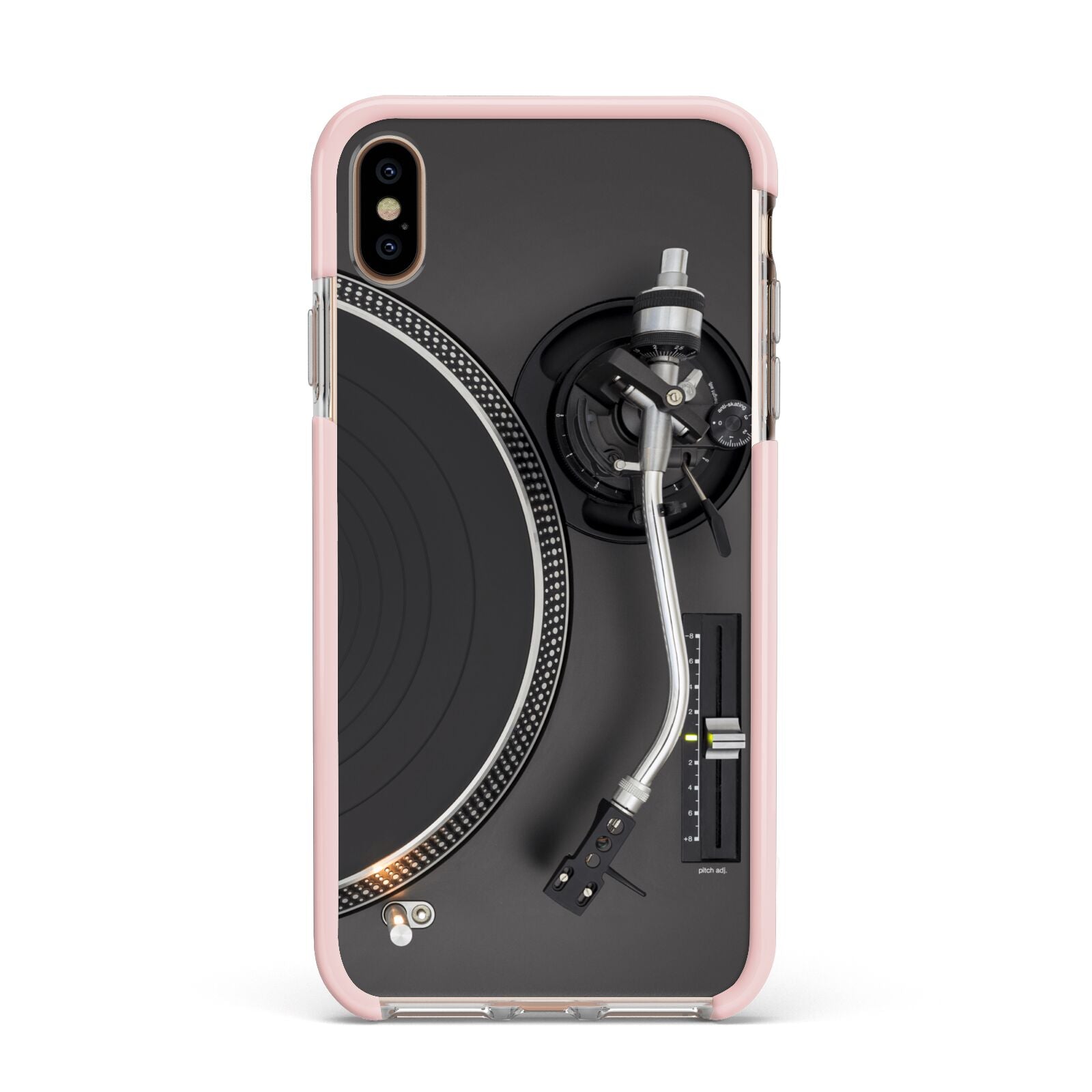 Vinyl Record Player Apple iPhone Xs Max Impact Case Pink Edge on Gold Phone