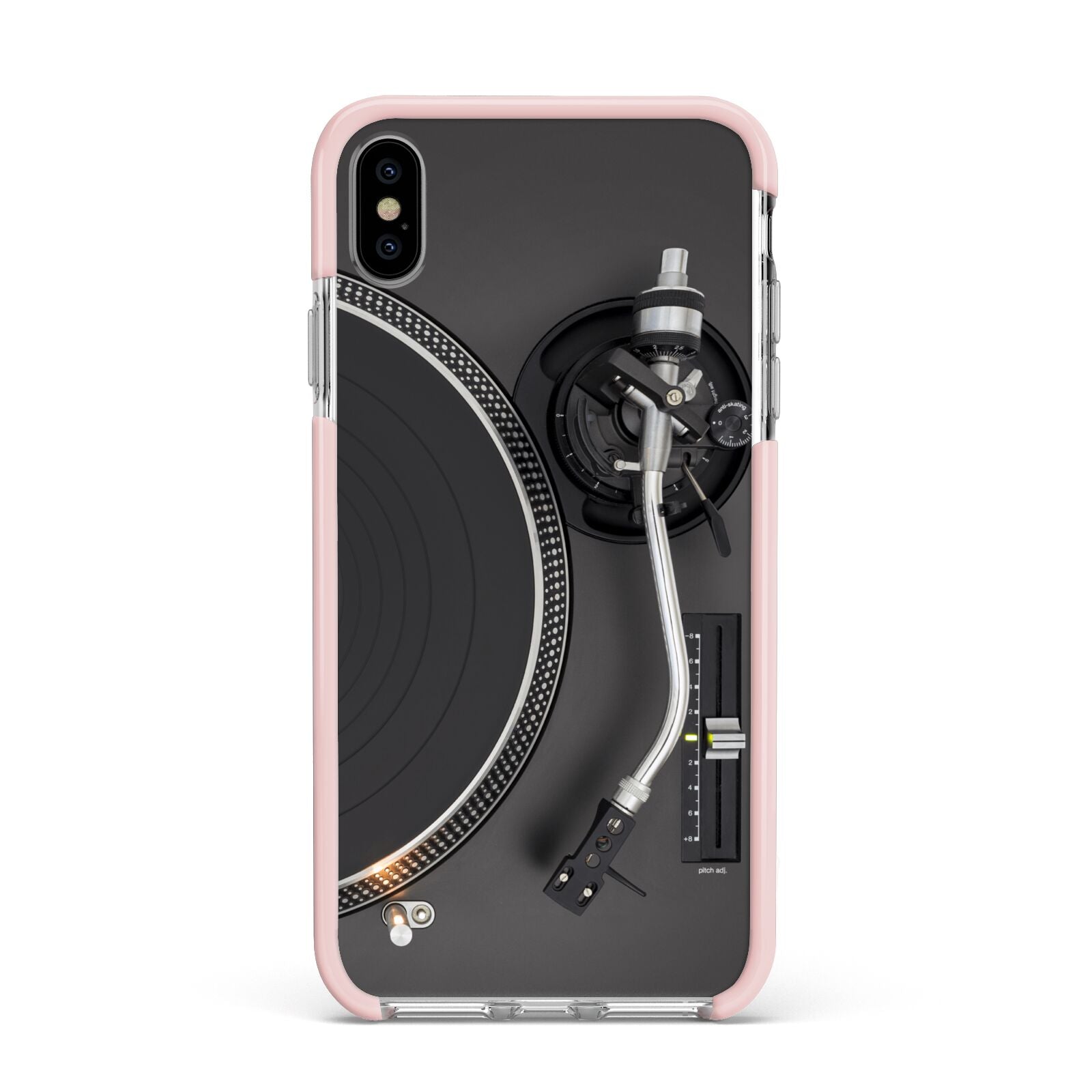 Vinyl Record Player Apple iPhone Xs Max Impact Case Pink Edge on Silver Phone