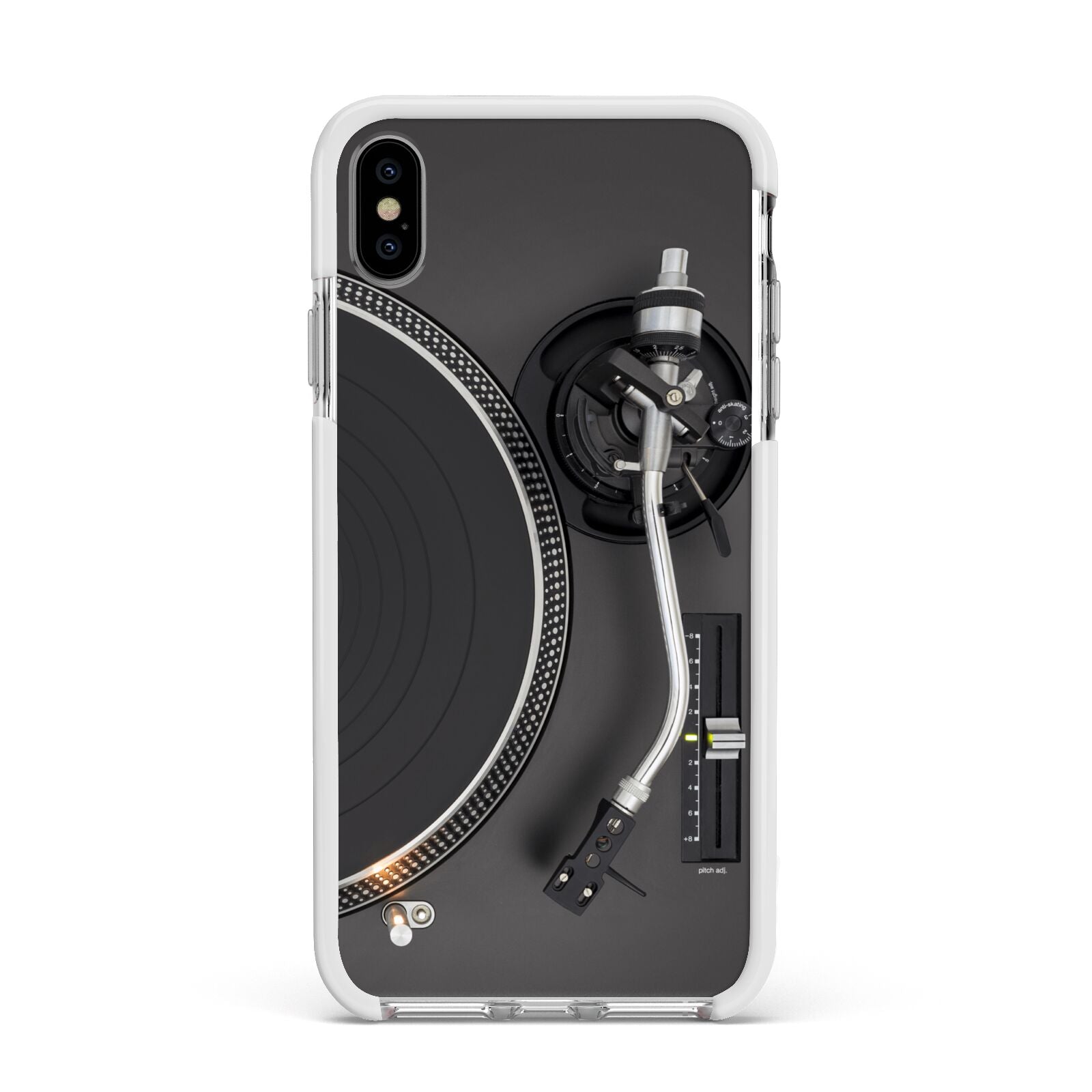 Vinyl Record Player Apple iPhone Xs Max Impact Case White Edge on Silver Phone
