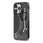 Vinyl Record Player iPhone 13 Pro Black Impact Case Side Angle on Silver phone