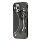 Vinyl Record Player iPhone 13 Pro Max Black Impact Case Side Angle on Silver phone