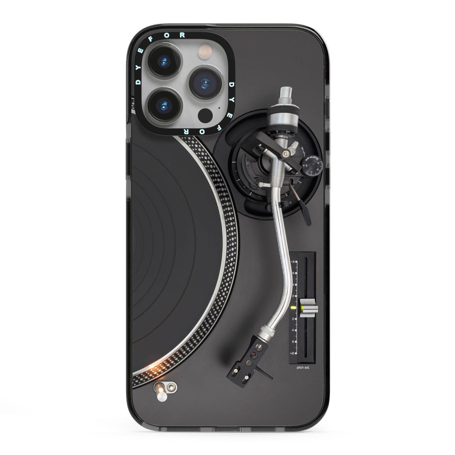 Vinyl Record Player iPhone 13 Pro Max Black Impact Case on Silver phone