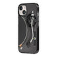 Vinyl Record Player iPhone 14 Black Impact Case Side Angle on Silver phone