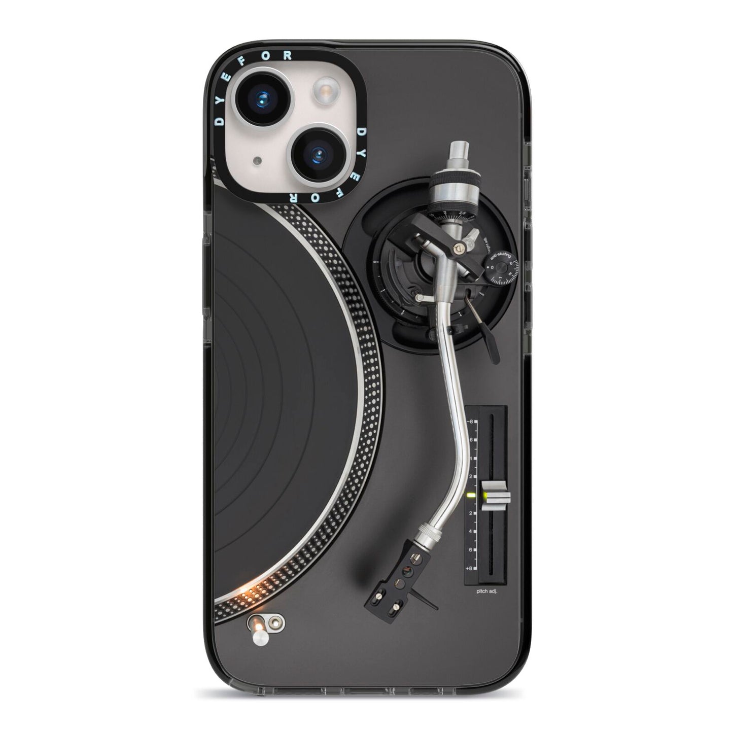 Vinyl Record Player iPhone 14 Black Impact Case on Silver phone