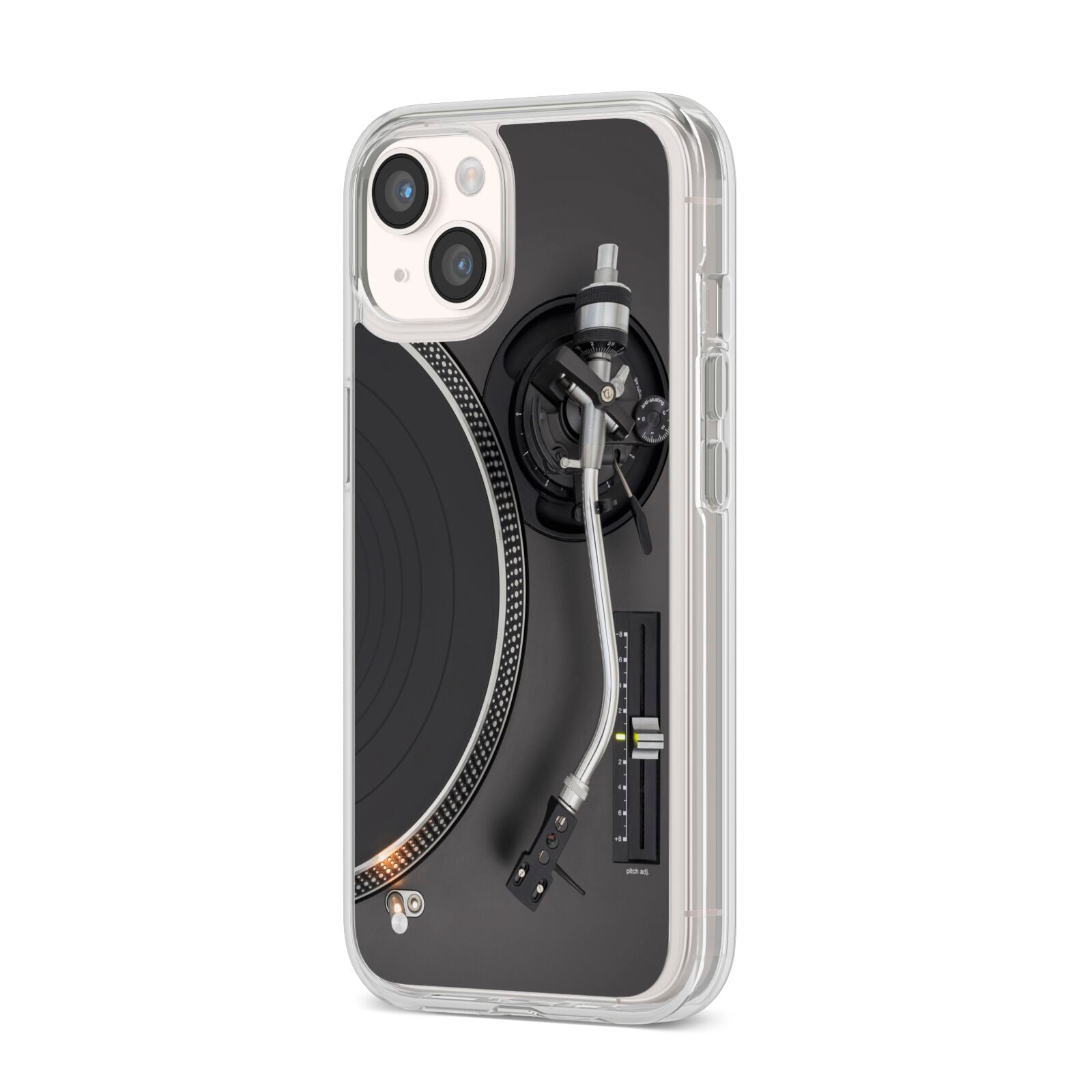 Vinyl Record Player iPhone 14 Clear Tough Case Starlight Angled Image