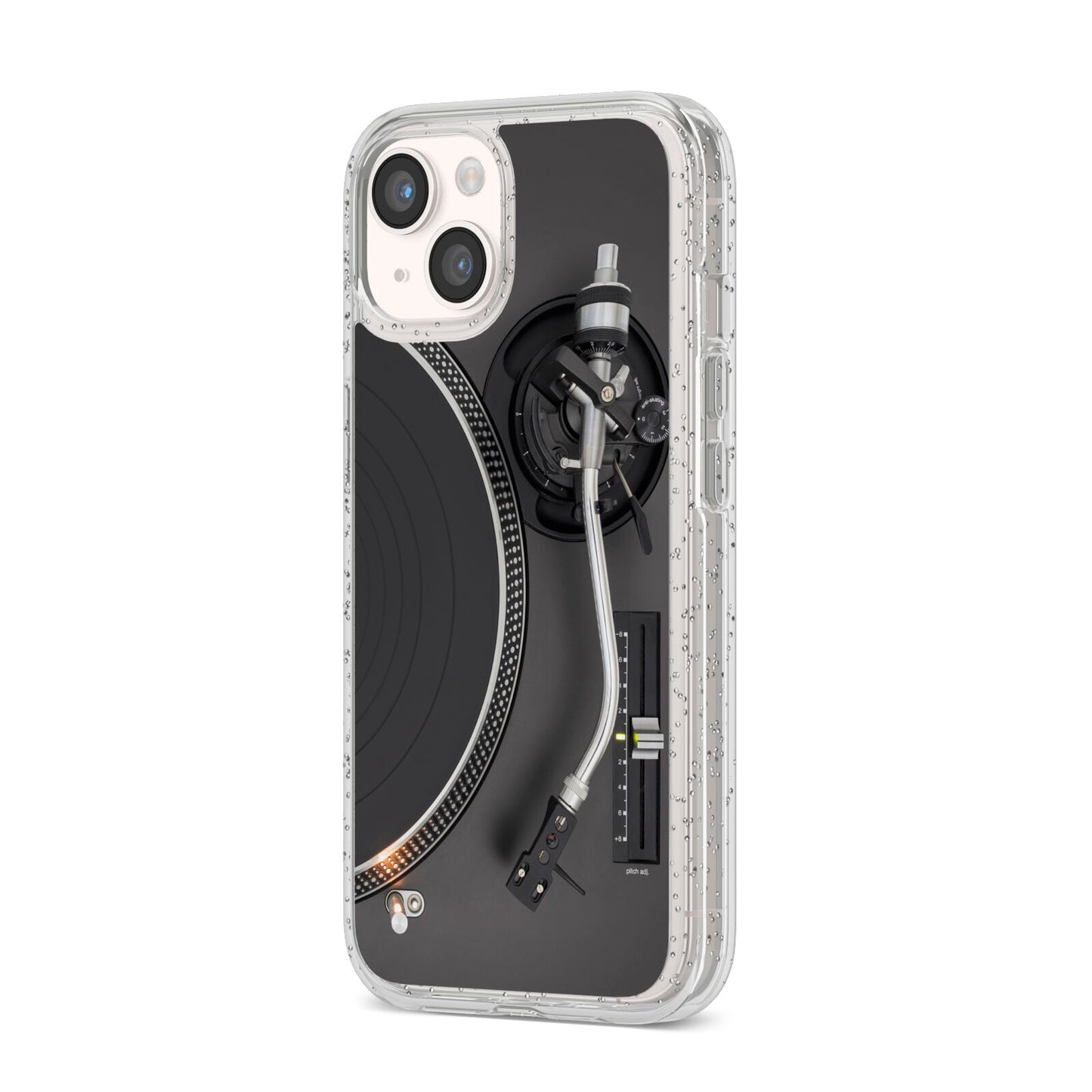 Vinyl Record Player iPhone 14 Glitter Tough Case Starlight Angled Image