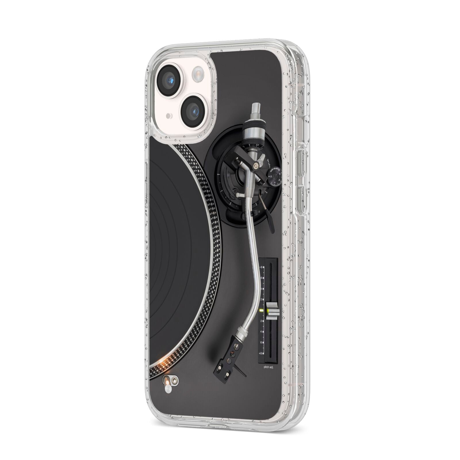 Vinyl Record Player iPhone 14 Glitter Tough Case Starlight Angled Image