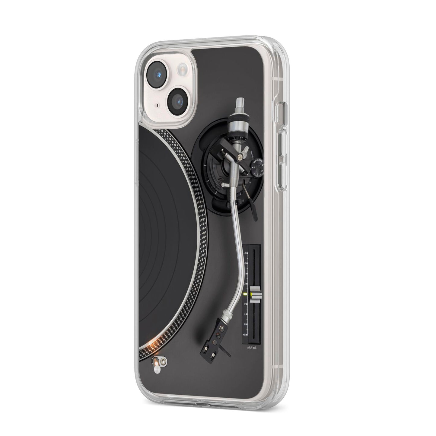 Vinyl Record Player iPhone 14 Plus Clear Tough Case Starlight Angled Image