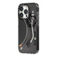 Vinyl Record Player iPhone 14 Pro Black Impact Case Side Angle on Silver phone