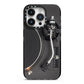 Vinyl Record Player iPhone 14 Pro Black Impact Case on Silver phone