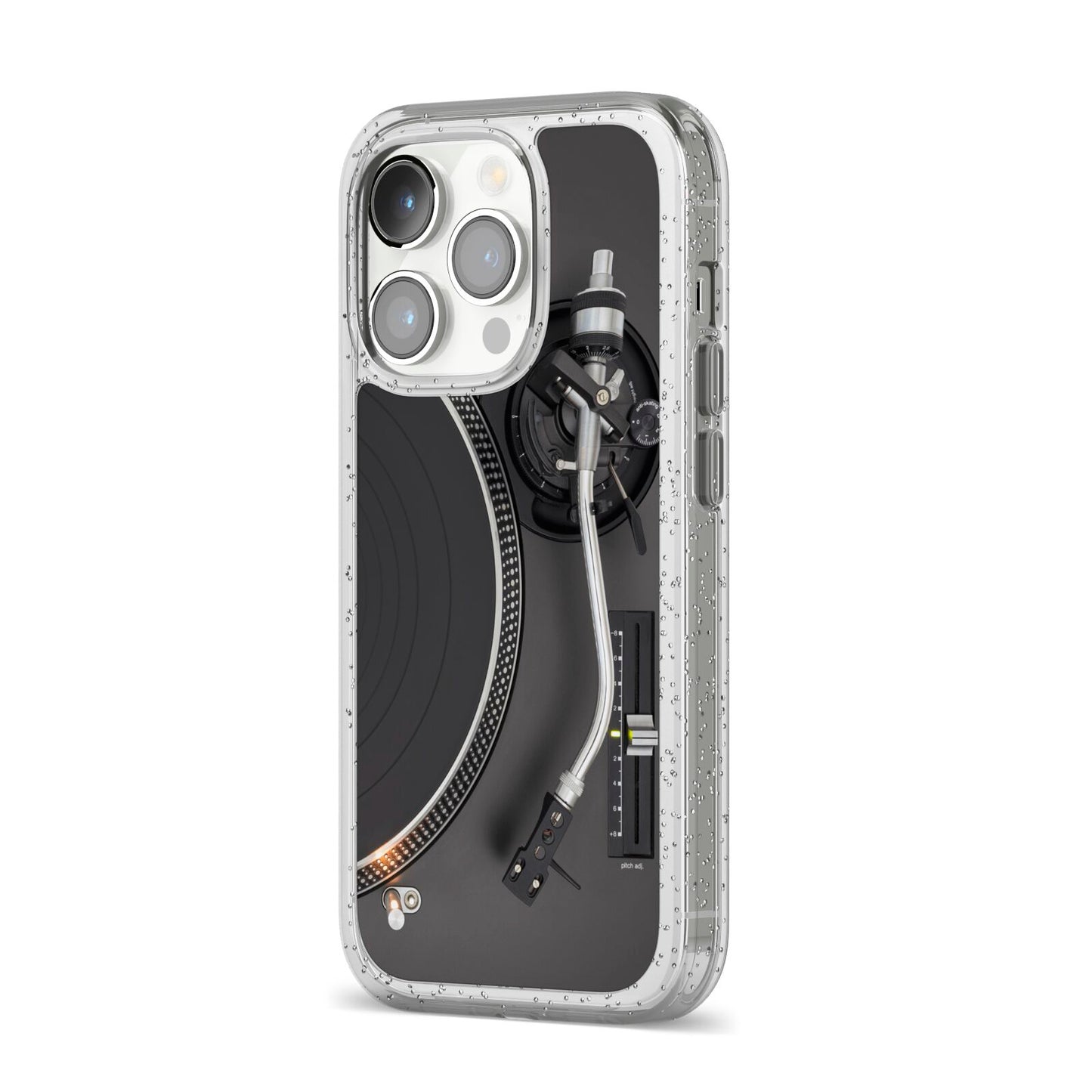 Vinyl Record Player iPhone 14 Pro Glitter Tough Case Silver Angled Image