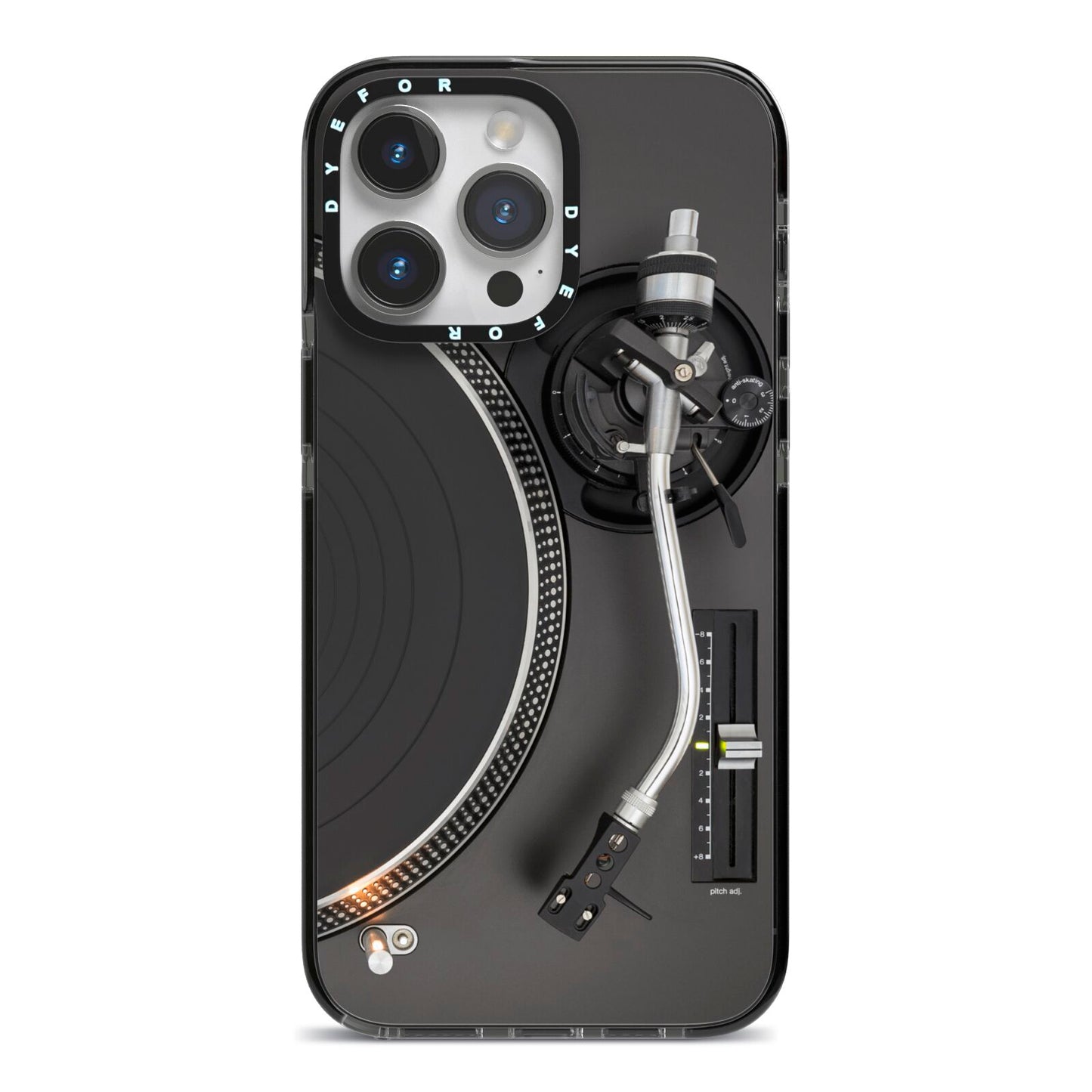 Vinyl Record Player iPhone 14 Pro Max Black Impact Case on Silver phone