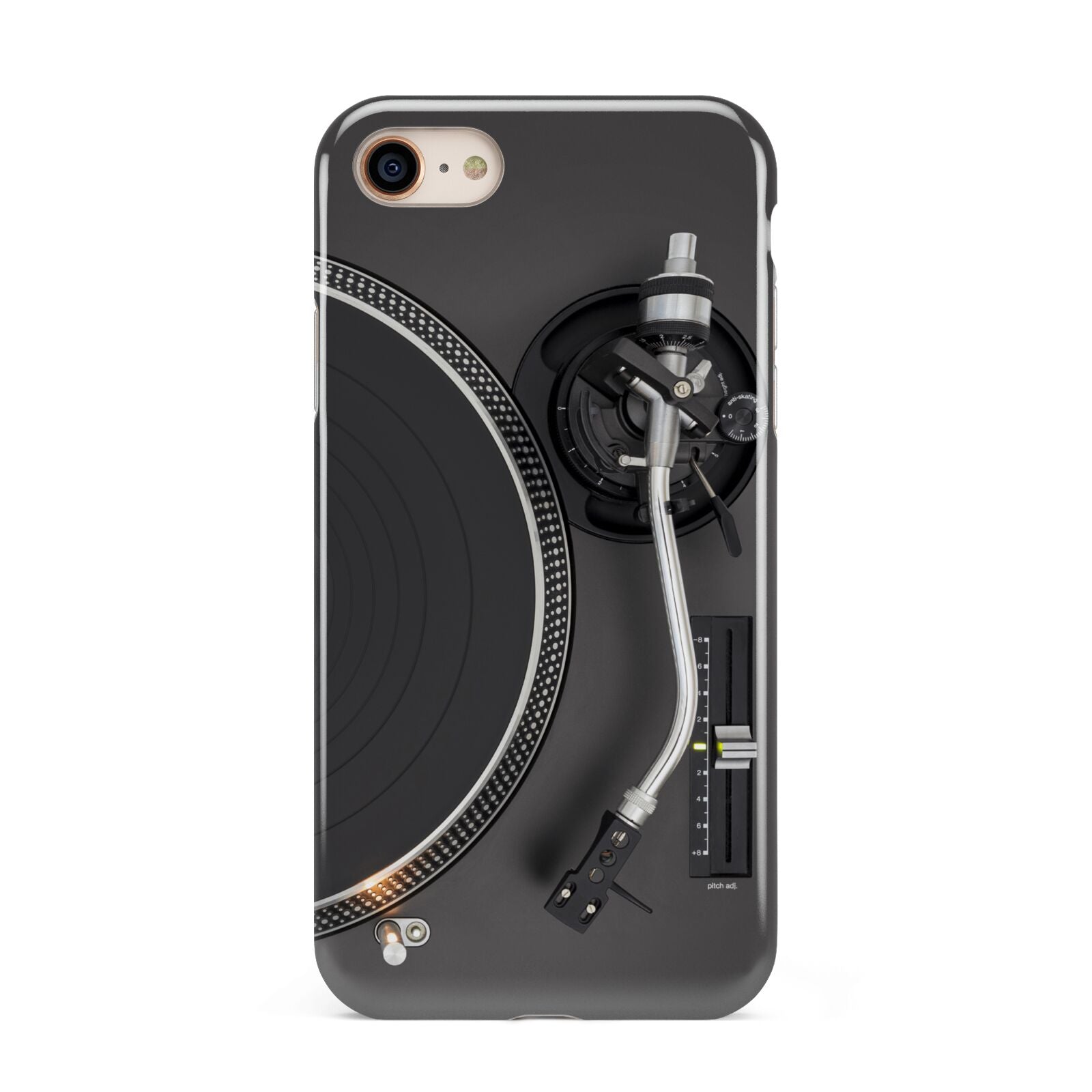 Vinyl Record Player iPhone 8 3D Tough Case on Gold Phone