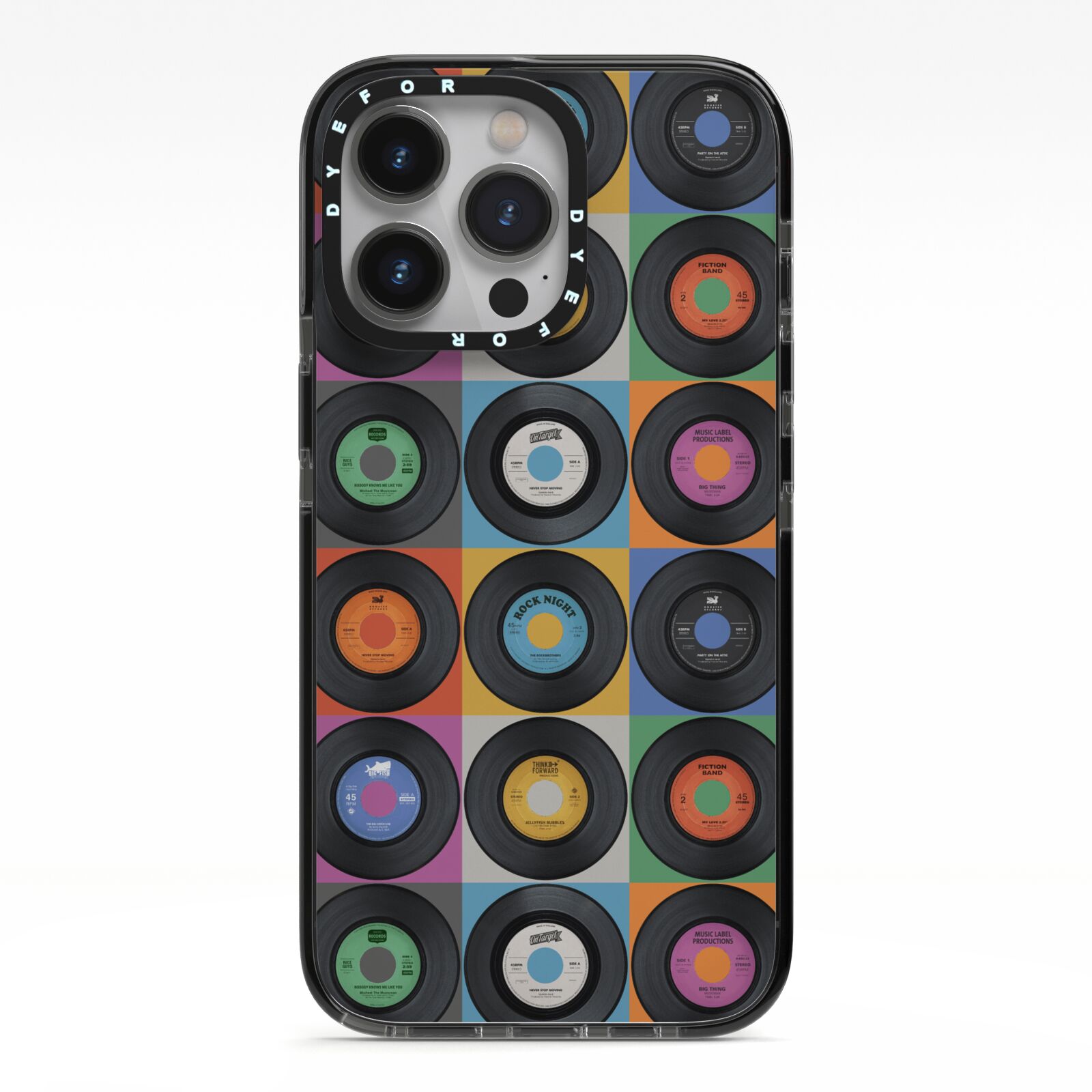 Vinyl Record iPhone 13 Pro Black Impact Case on Silver phone