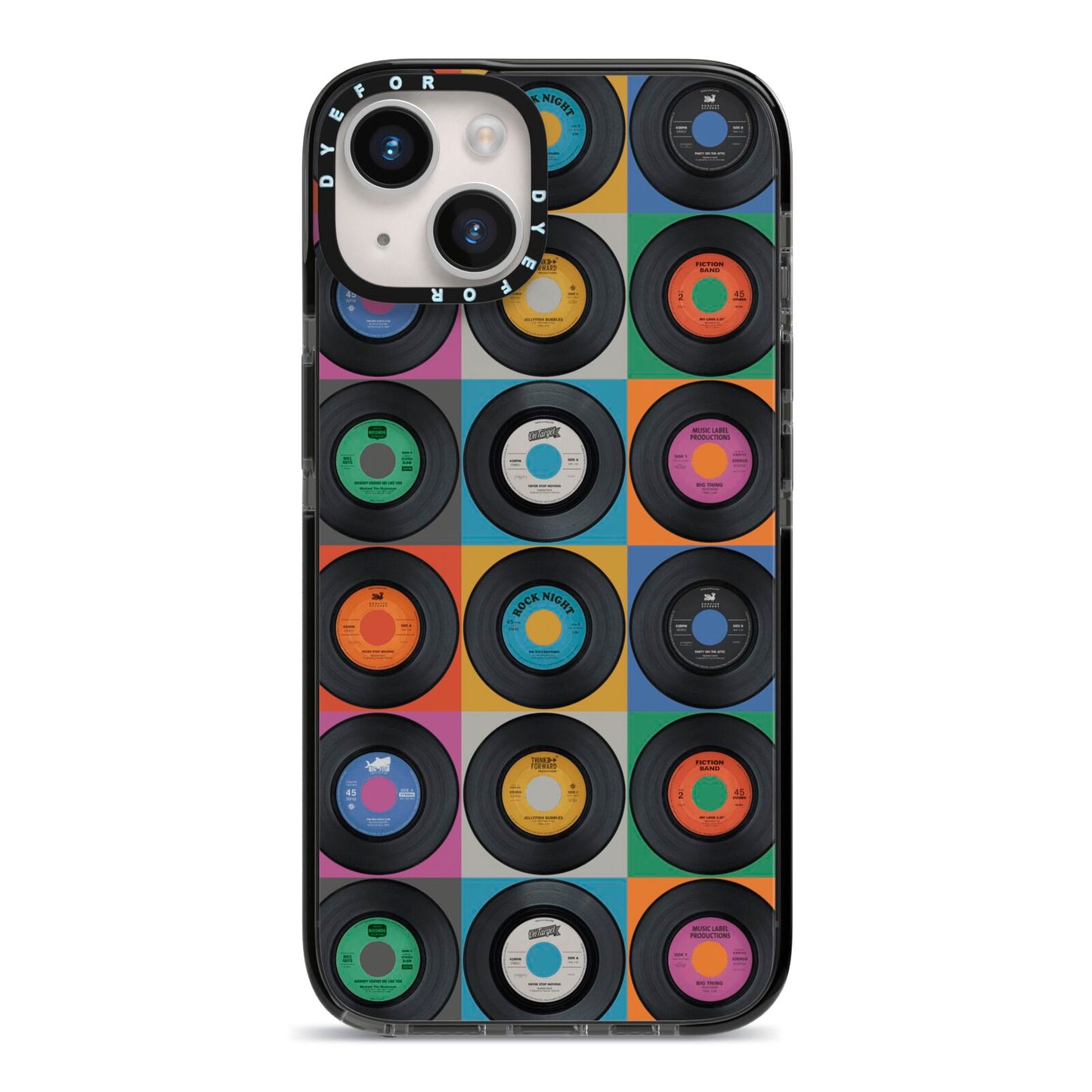 Vinyl Record iPhone 14 Black Impact Case on Silver phone