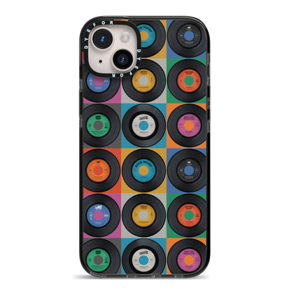 Vinyl Record iPhone 14 Plus Black Impact Case on Silver phone