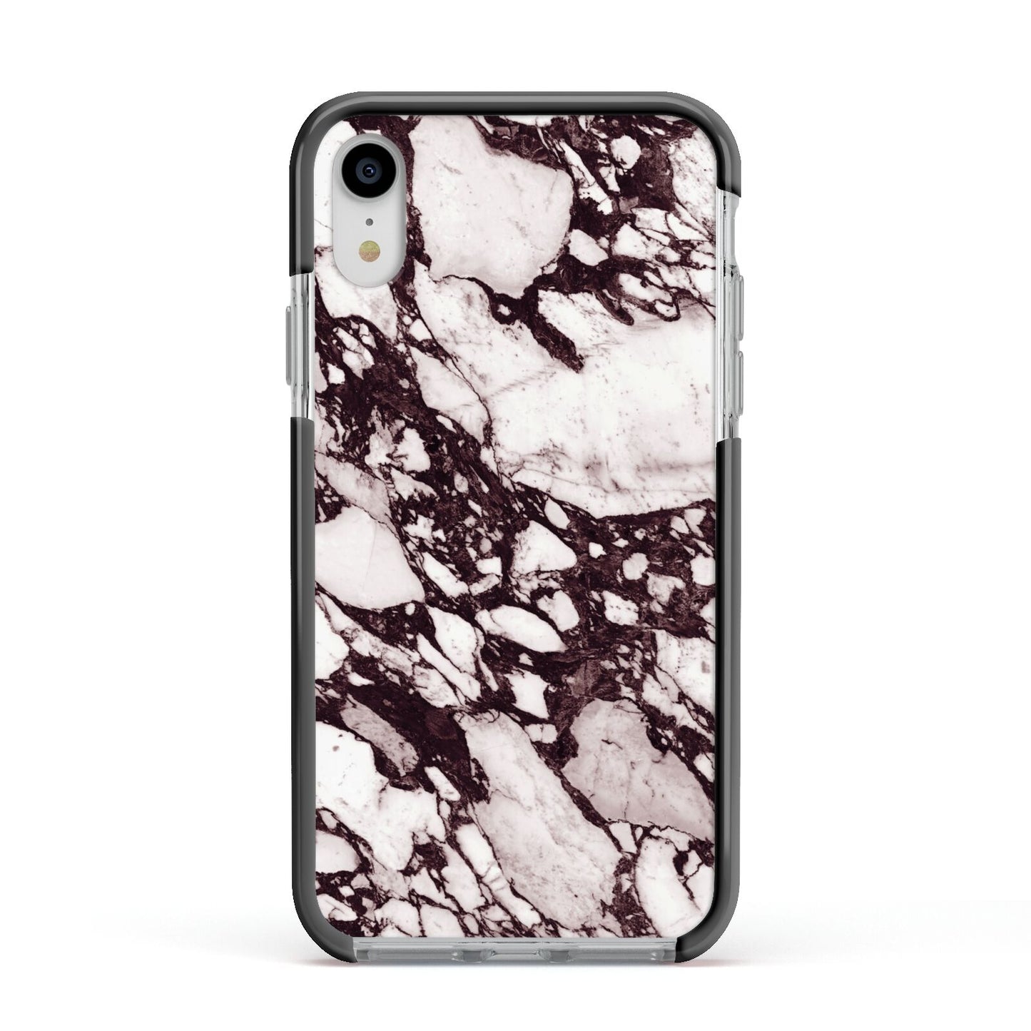 Viola Marble Apple iPhone XR Impact Case Black Edge on Silver Phone