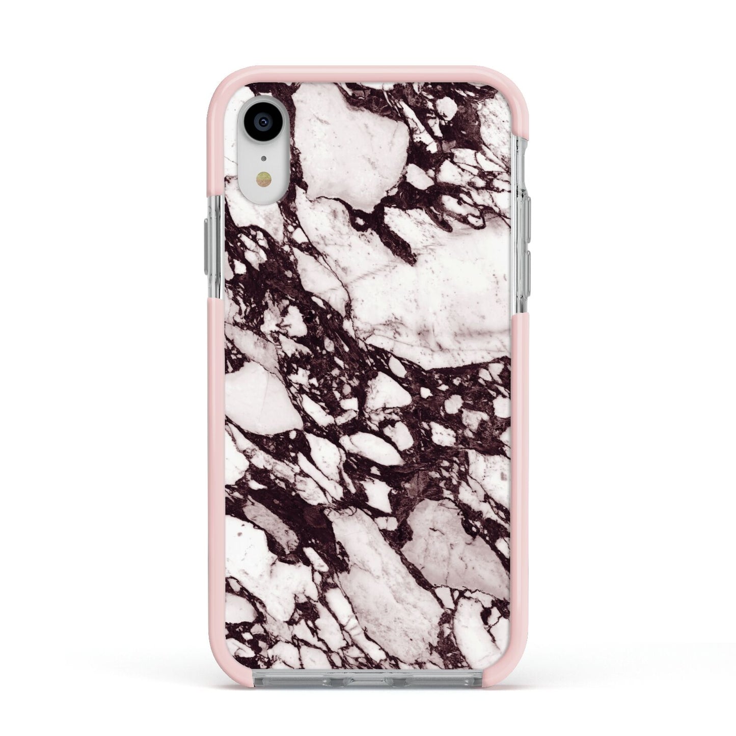 Viola Marble Apple iPhone XR Impact Case Pink Edge on Silver Phone