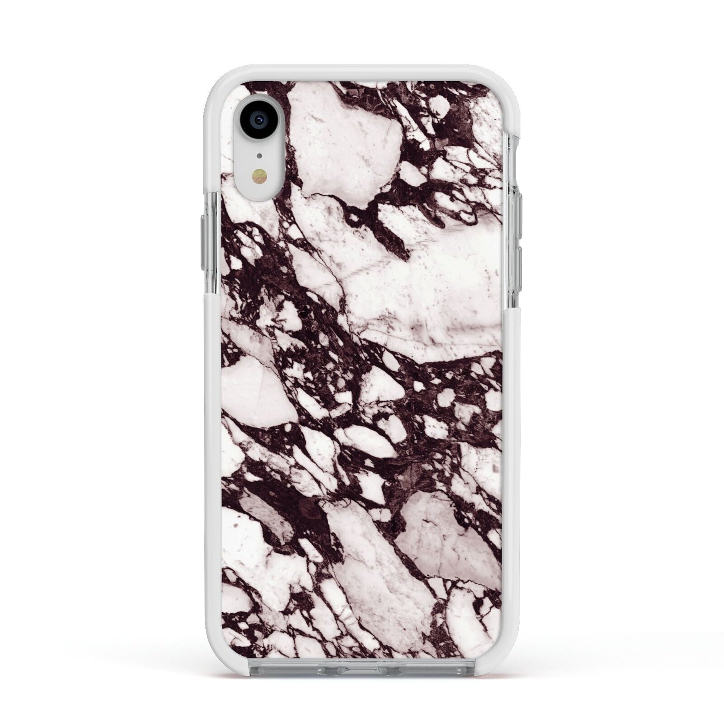 Viola Marble Apple iPhone XR Impact Case White Edge on Silver Phone