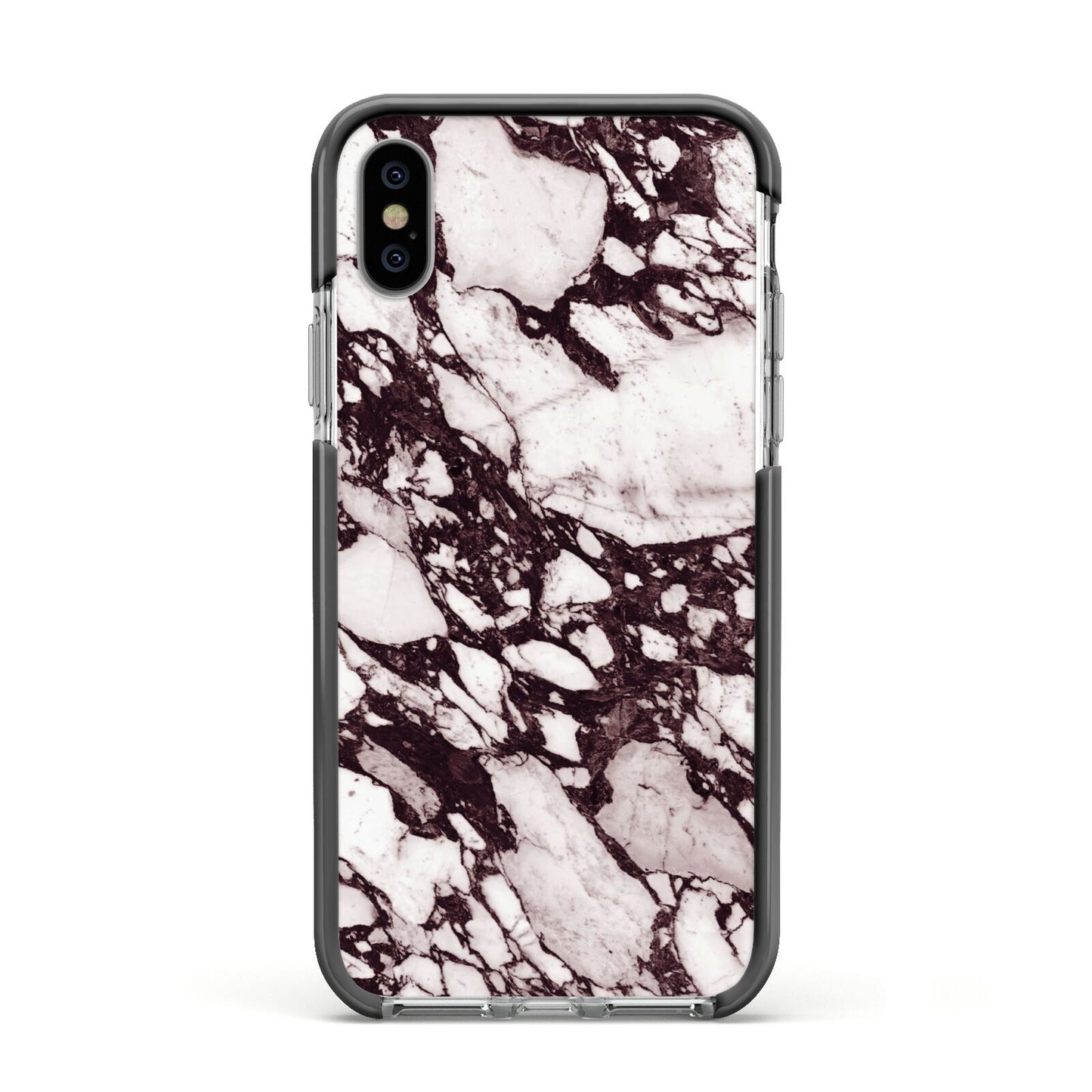 Viola Marble Apple iPhone Xs Impact Case Black Edge on Silver Phone
