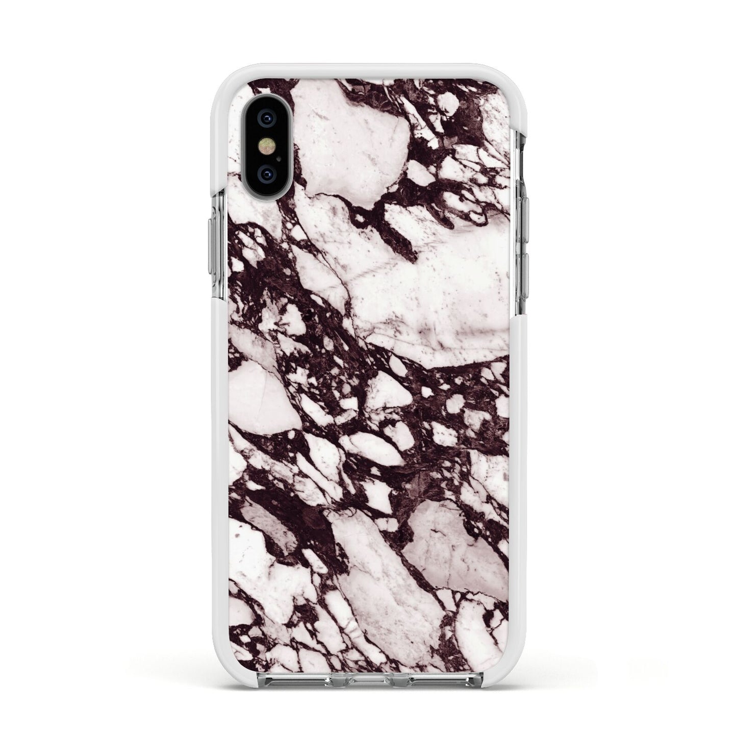 Viola Marble Apple iPhone Xs Impact Case White Edge on Silver Phone