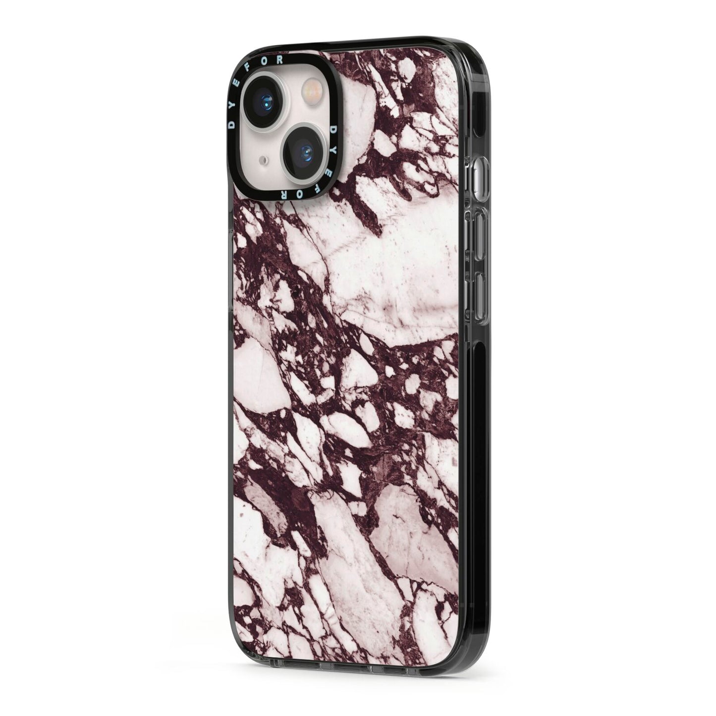 Viola Marble iPhone 13 Black Impact Case Side Angle on Silver phone