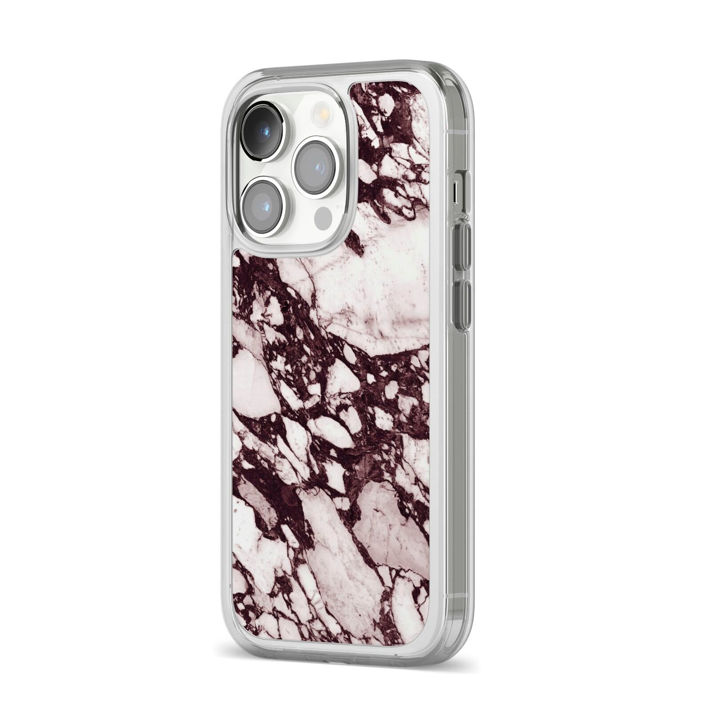 Viola Marble iPhone 14 Pro Clear Tough Case Silver Angled Image