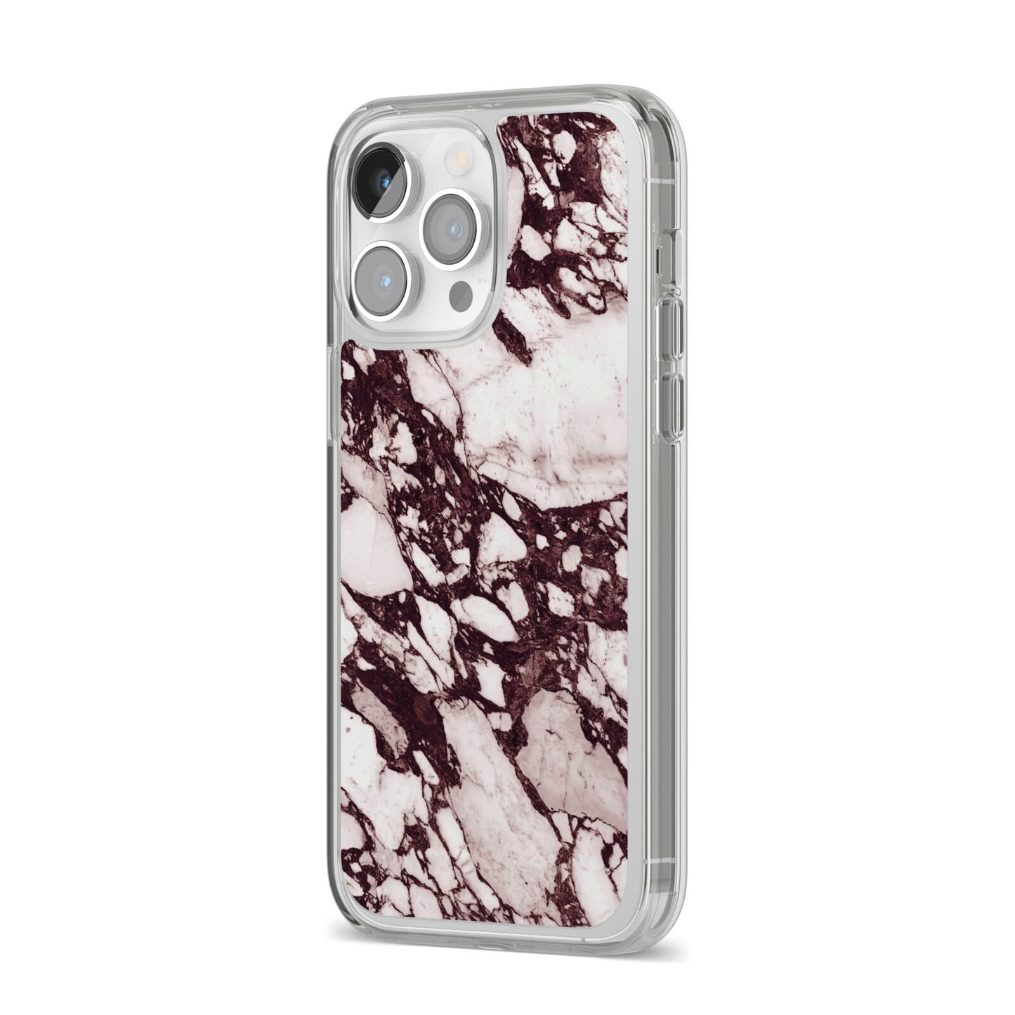Viola Marble iPhone 14 Pro Max Clear Tough Case Silver Angled Image