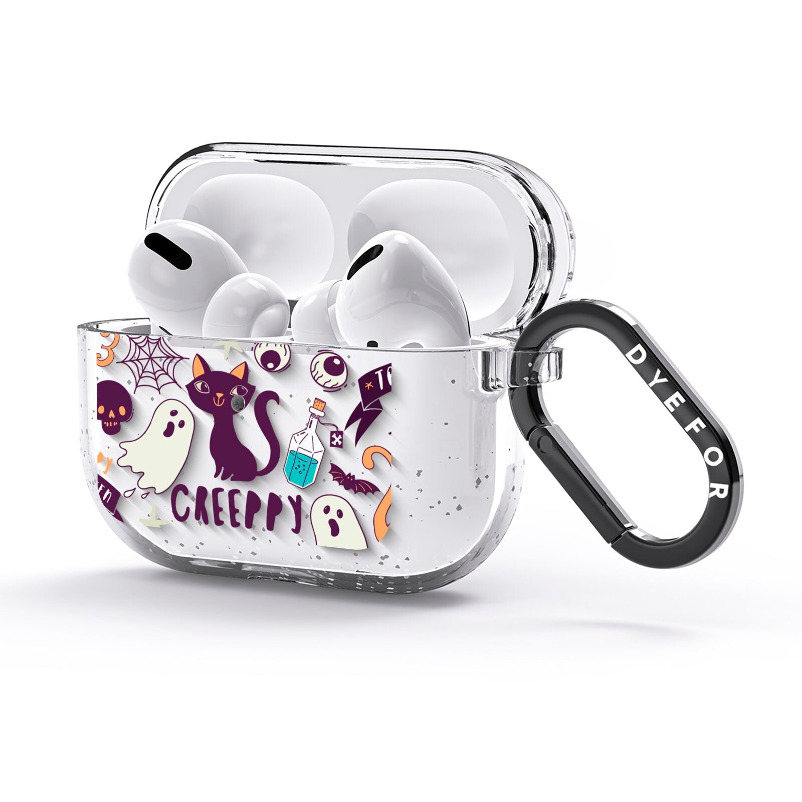 Wacky Purple and Orange Halloween Images AirPods Glitter Case 3rd Gen Side Image