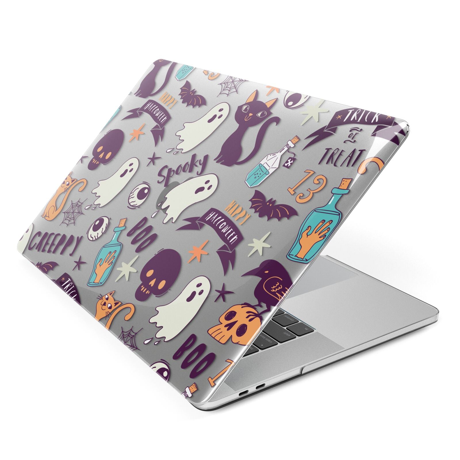 Wacky Purple and Orange Halloween Images Apple MacBook Case Side View