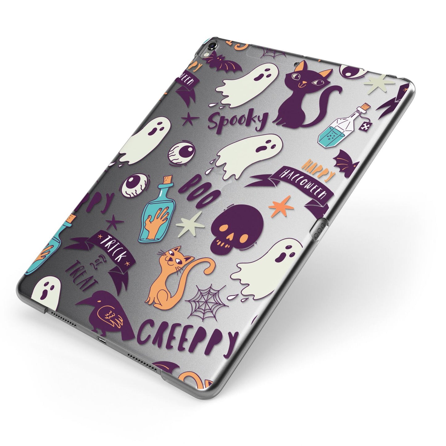 Wacky Purple and Orange Halloween Images Apple iPad Case on Grey iPad Side View