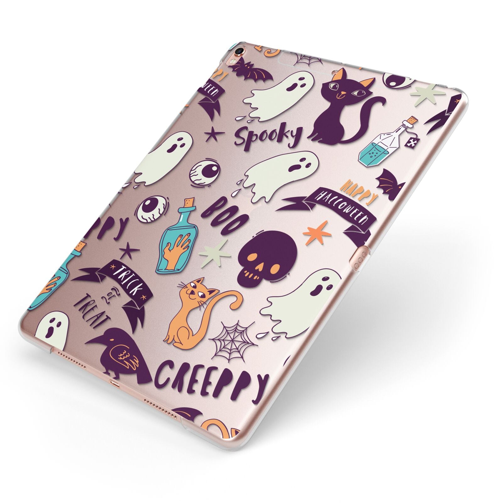Wacky Purple and Orange Halloween Images Apple iPad Case on Rose Gold iPad Side View