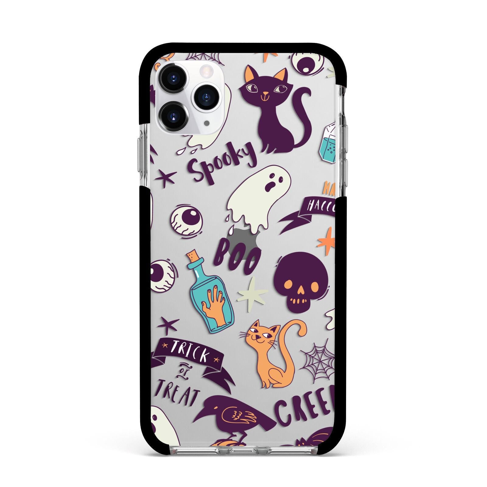 Wacky Purple and Orange Halloween Images Apple iPhone 11 Pro Max in Silver with Black Impact Case