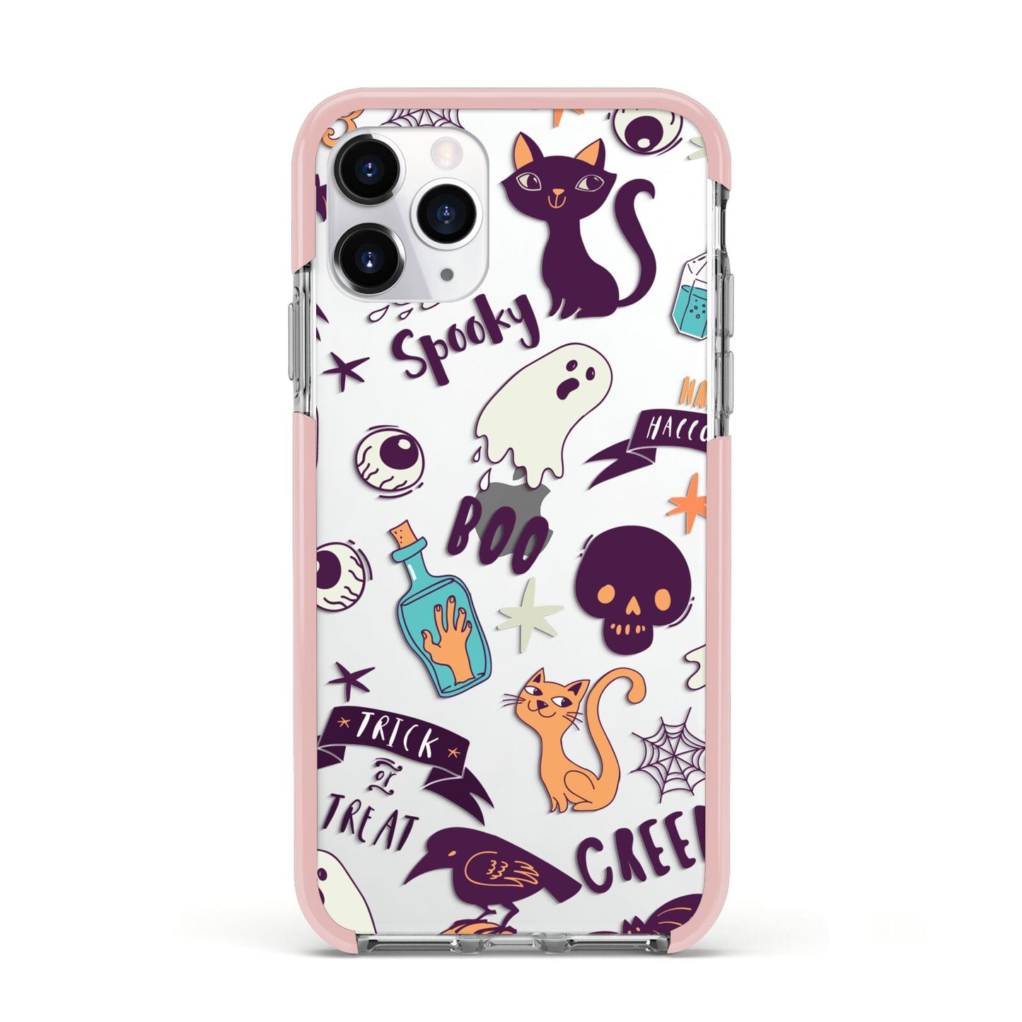 Wacky Purple and Orange Halloween Images Apple iPhone 11 Pro in Silver with Pink Impact Case