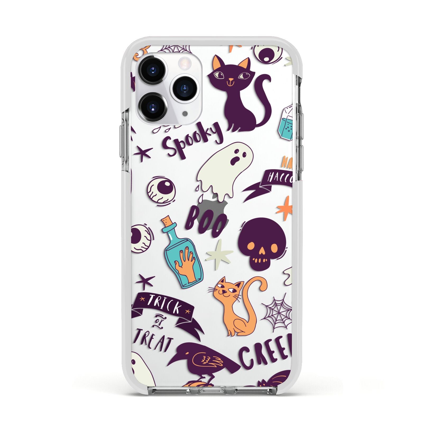 Wacky Purple and Orange Halloween Images Apple iPhone 11 Pro in Silver with White Impact Case