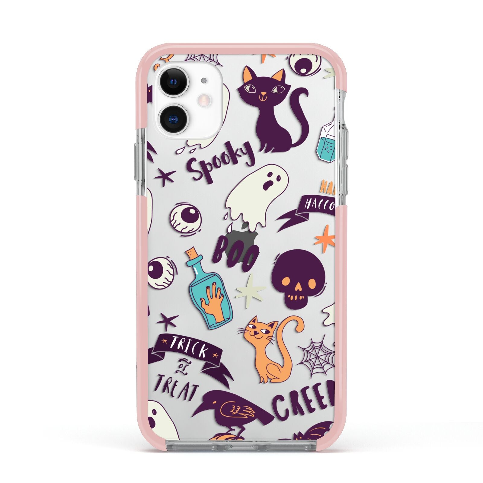 Wacky Purple and Orange Halloween Images Apple iPhone 11 in White with Pink Impact Case