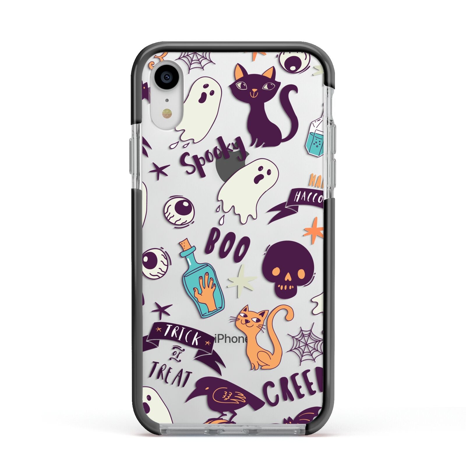 Wacky Purple and Orange Halloween Images Apple iPhone XR Impact Case Black Edge on Silver Phone