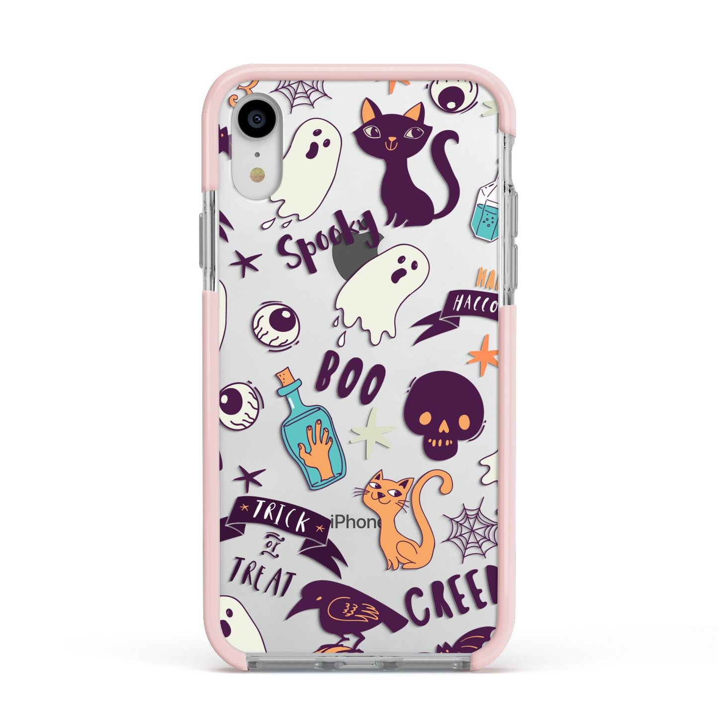 Wacky Purple and Orange Halloween Images Apple iPhone XR Impact Case Pink Edge on Silver Phone