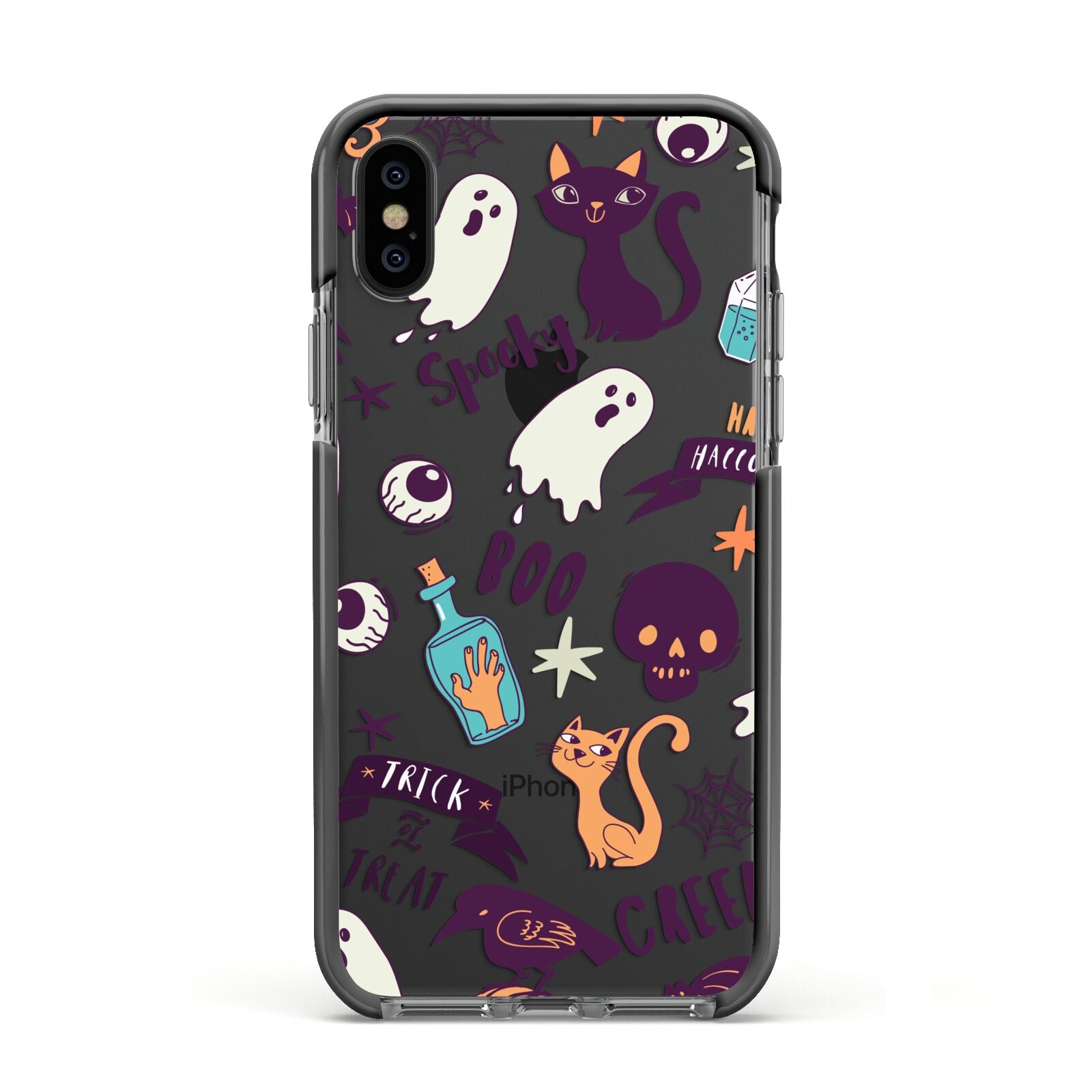 Wacky Purple and Orange Halloween Images Apple iPhone Xs Impact Case Black Edge on Black Phone