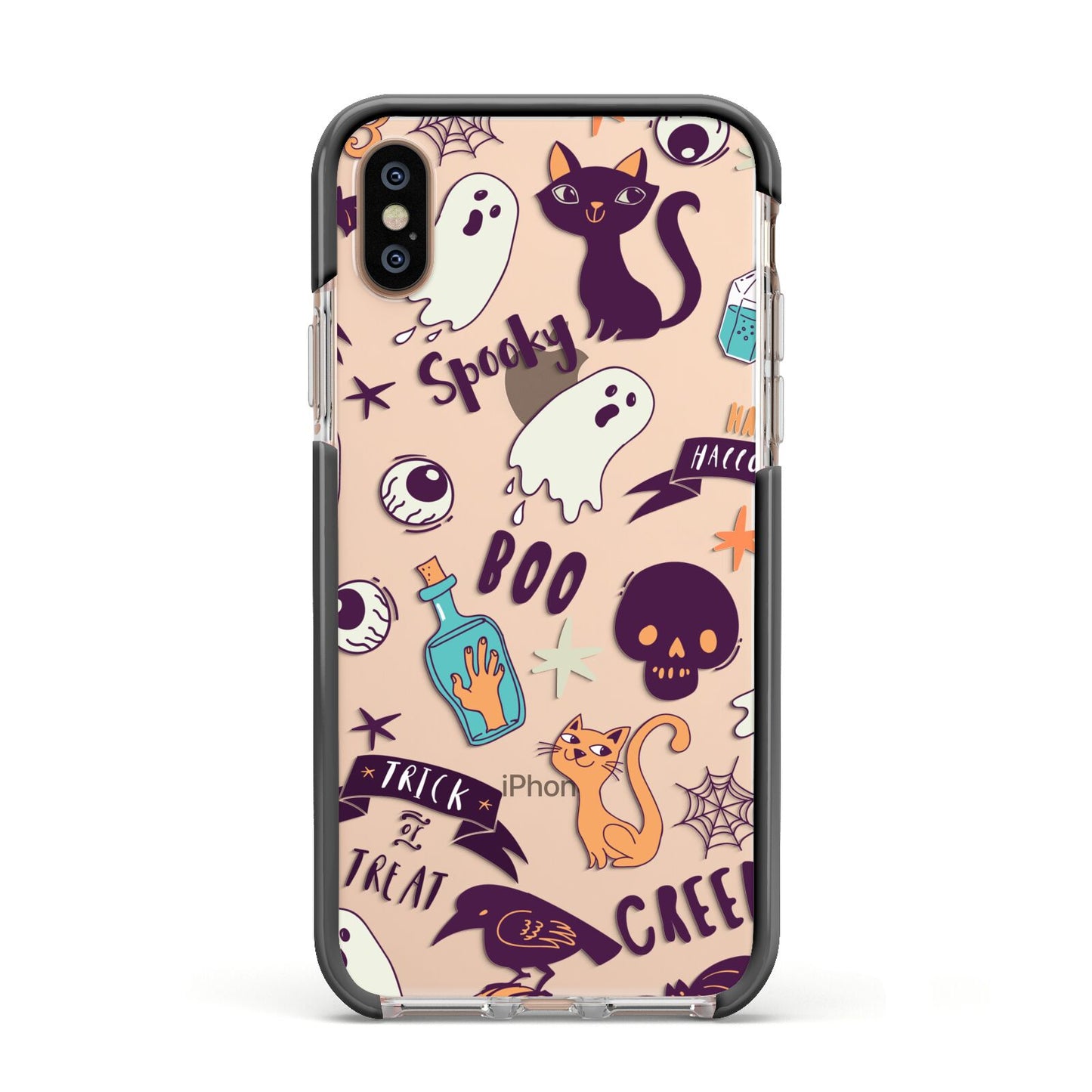 Wacky Purple and Orange Halloween Images Apple iPhone Xs Impact Case Black Edge on Gold Phone