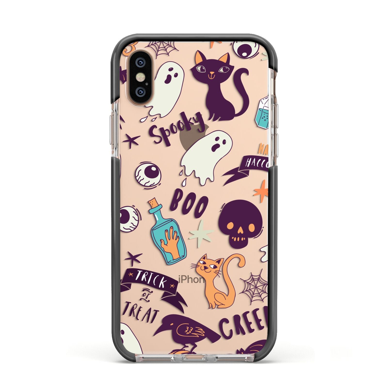 Wacky Purple and Orange Halloween Images Apple iPhone Xs Impact Case Black Edge on Gold Phone