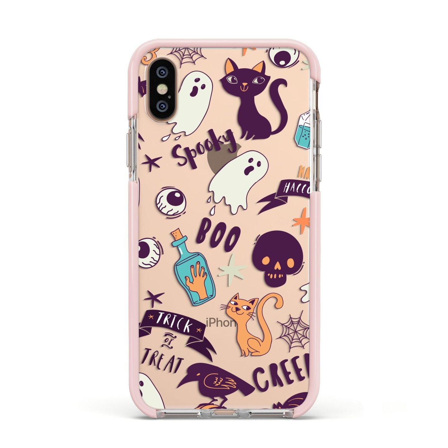 Wacky Purple and Orange Halloween Images Apple iPhone Xs Impact Case Pink Edge on Gold Phone
