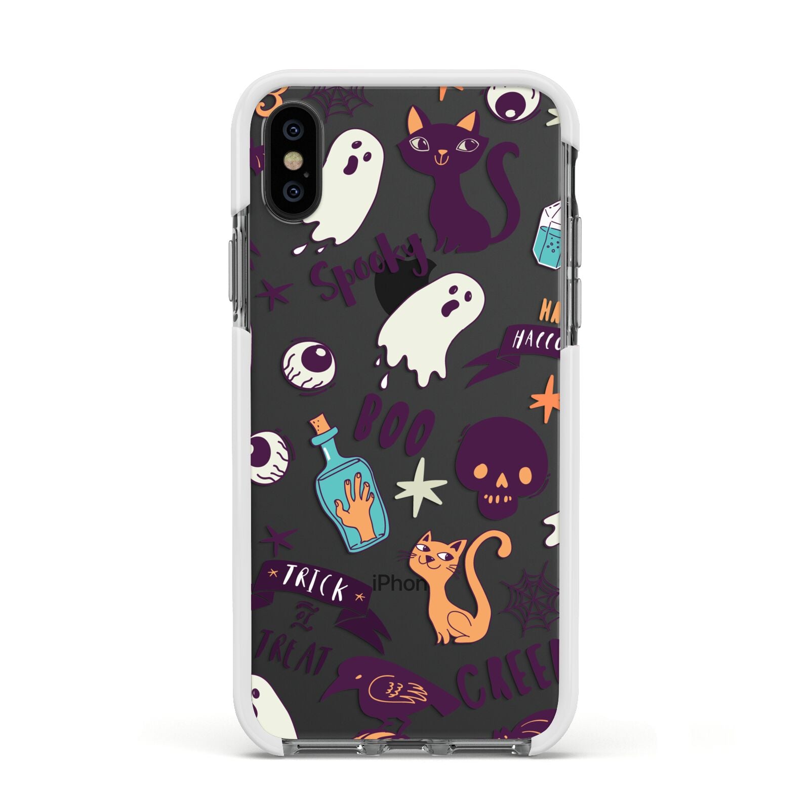 Wacky Purple and Orange Halloween Images Apple iPhone Xs Impact Case White Edge on Black Phone