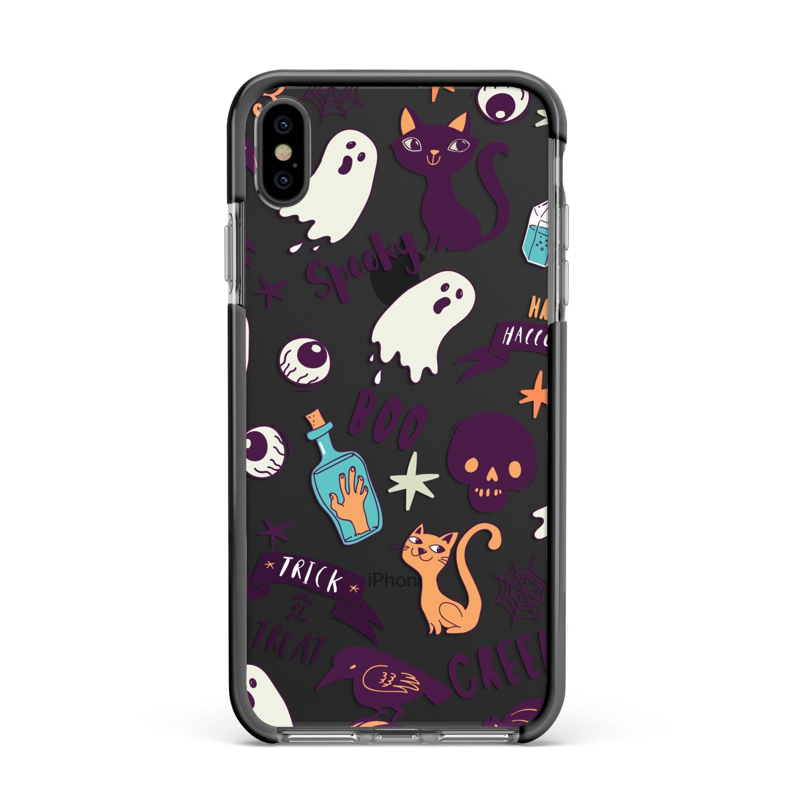 Wacky Purple and Orange Halloween Images Apple iPhone Xs Max Impact Case Black Edge on Black Phone