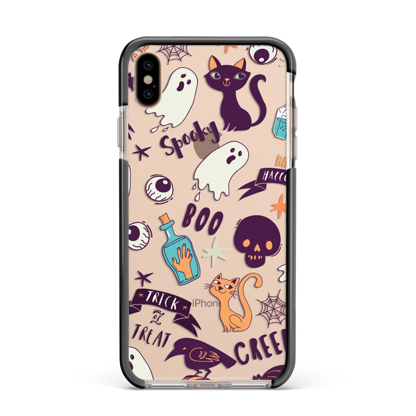 Wacky Purple and Orange Halloween Images Apple iPhone Xs Max Impact Case Black Edge on Gold Phone