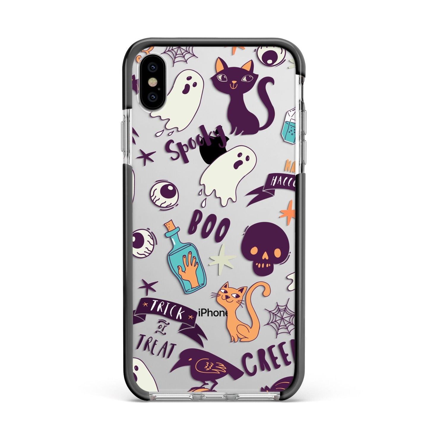 Wacky Purple and Orange Halloween Images Apple iPhone Xs Max Impact Case Black Edge on Silver Phone