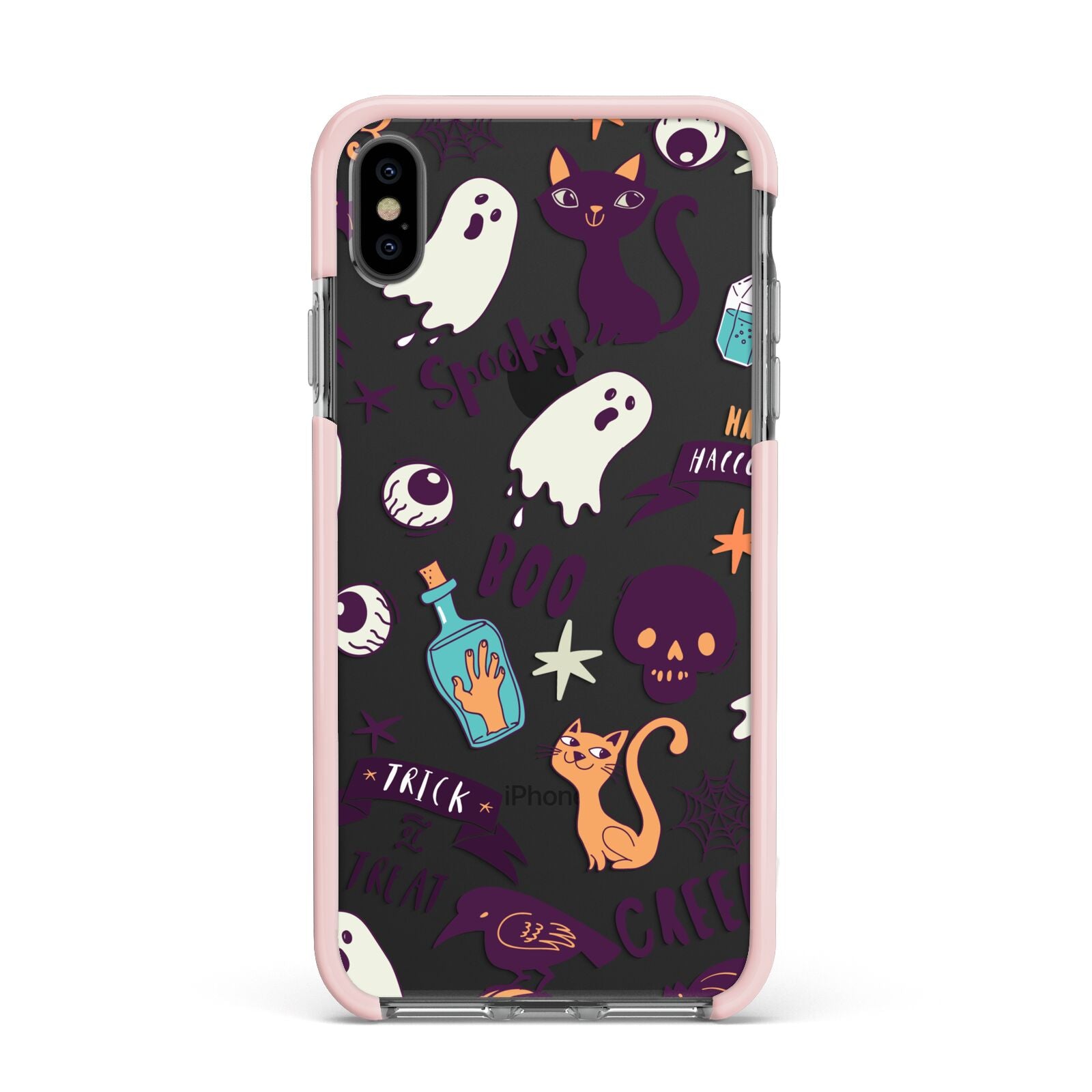 Wacky Purple and Orange Halloween Images Apple iPhone Xs Max Impact Case Pink Edge on Black Phone