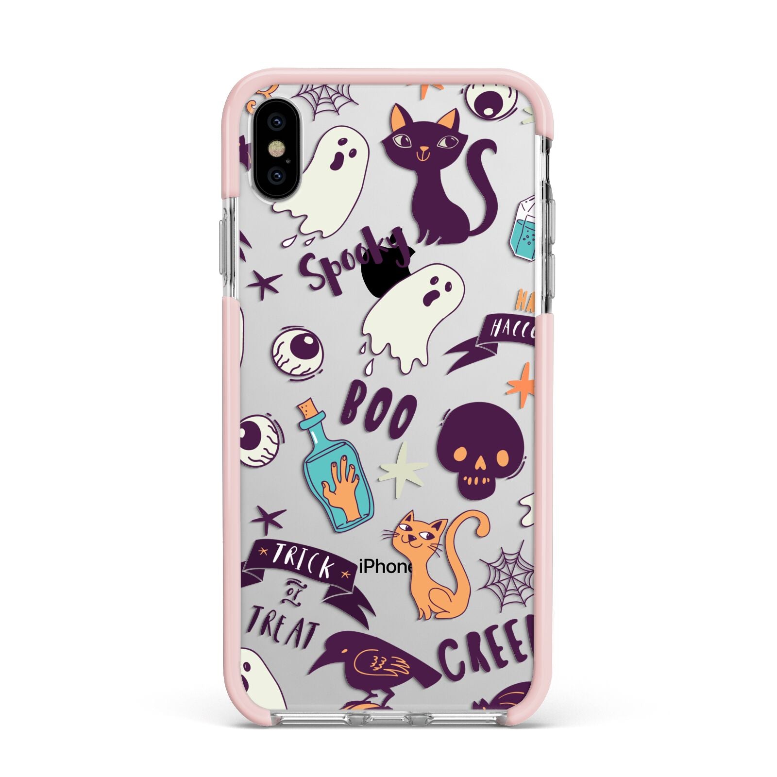 Wacky Purple and Orange Halloween Images Apple iPhone Xs Max Impact Case Pink Edge on Silver Phone